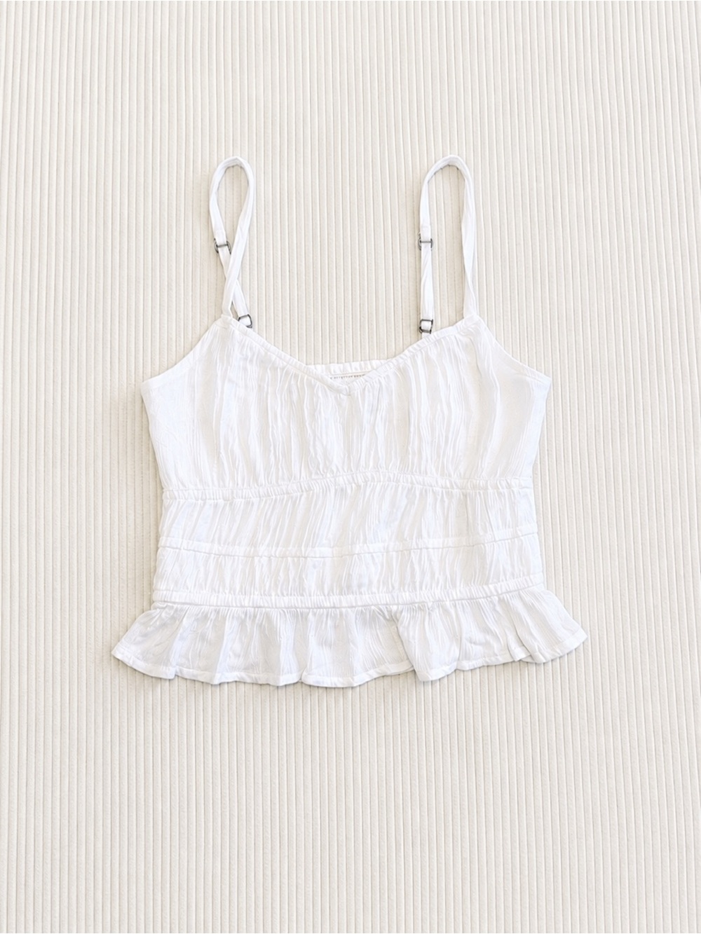 White Hollister Ruffled Hem Spaghetti Strap Crop Top